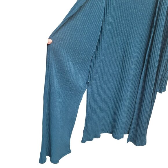 Zenobia Womens 2XL Cardigan Teal Blue Soft Ribbed Knit Side Slits Open Front - Picture 5 of 14